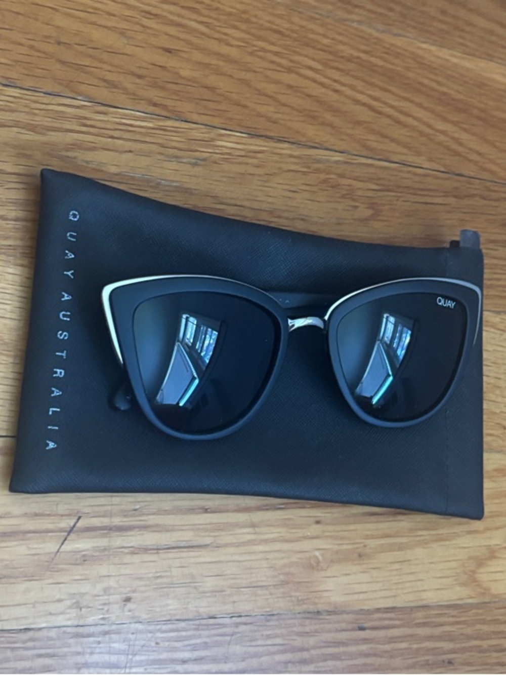 Quay Australia Black Cat Eye Sunglasses with Silver Accent
